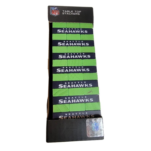 Seattle Seahawks Table Top Stackers Game Blue‎ Green NFL NIP New Wood Block - Picture 1 of 4